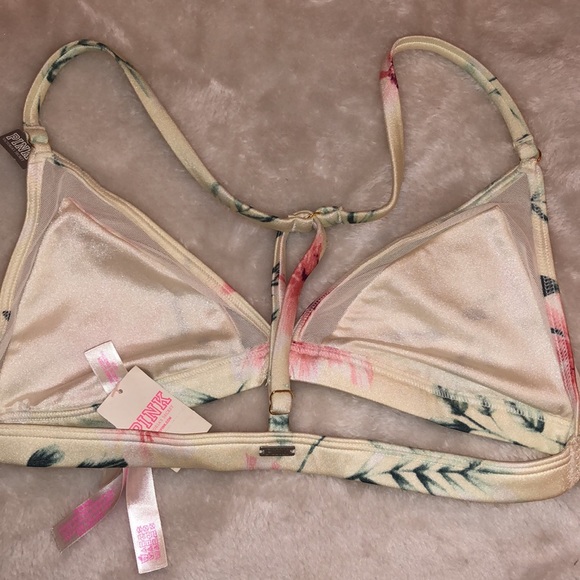 NWT Victoria’s Secret PINK Unlined White Satin Flower Racer Halter Bra - Sz S - Picture 7 of 8